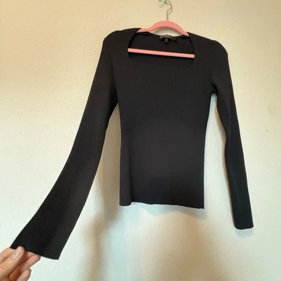 Theory Black Square Neck Portrait Evian Long Sleeve Top Largr - Picture 4 of 7